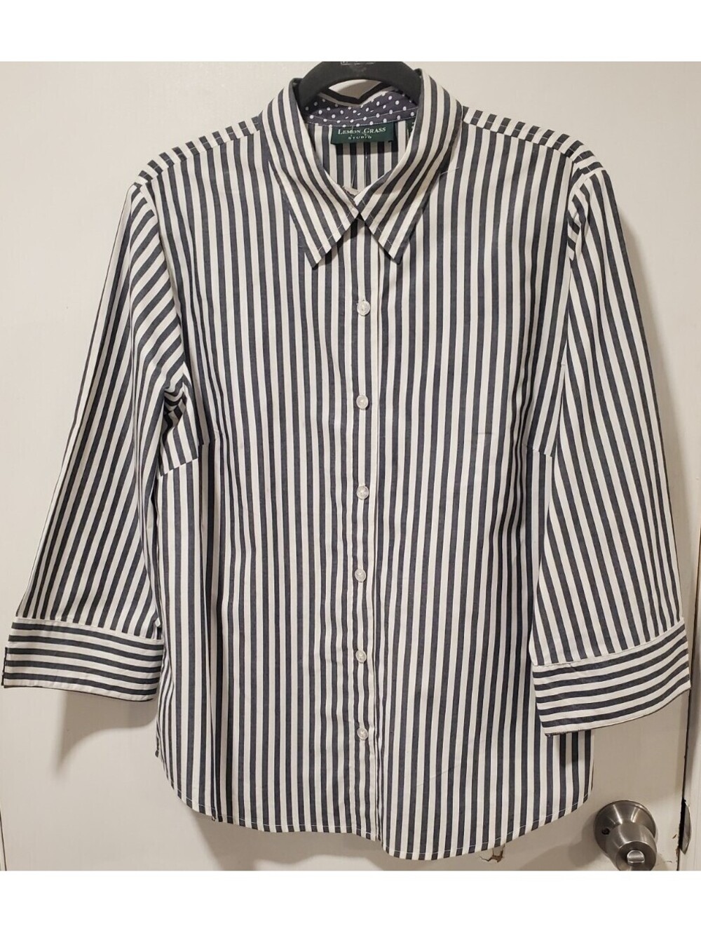Lemon Grass Studio XL Striped White Gray/Blue Button Down Shirt